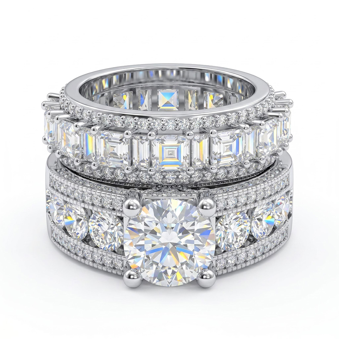 Lustrous Round Cut Engagement Halo Sterling Silver Ring Set Lustrous Round Cut Engagement Halo Sterling Silver Ring Set