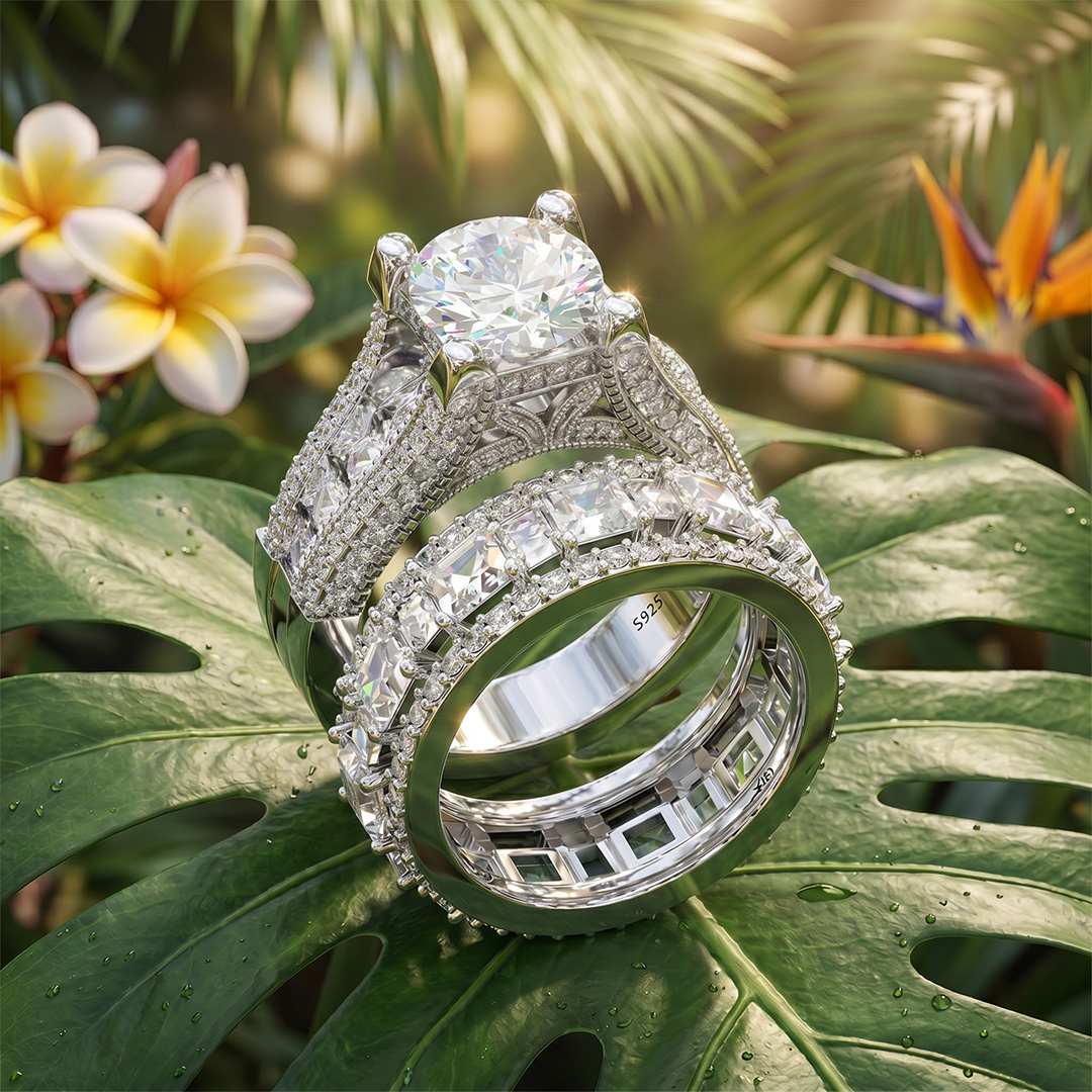 Lustrous Round Cut Engagement Halo Sterling Silver Ring Set Lustrous Round Cut Engagement Halo Sterling Silver Ring Set