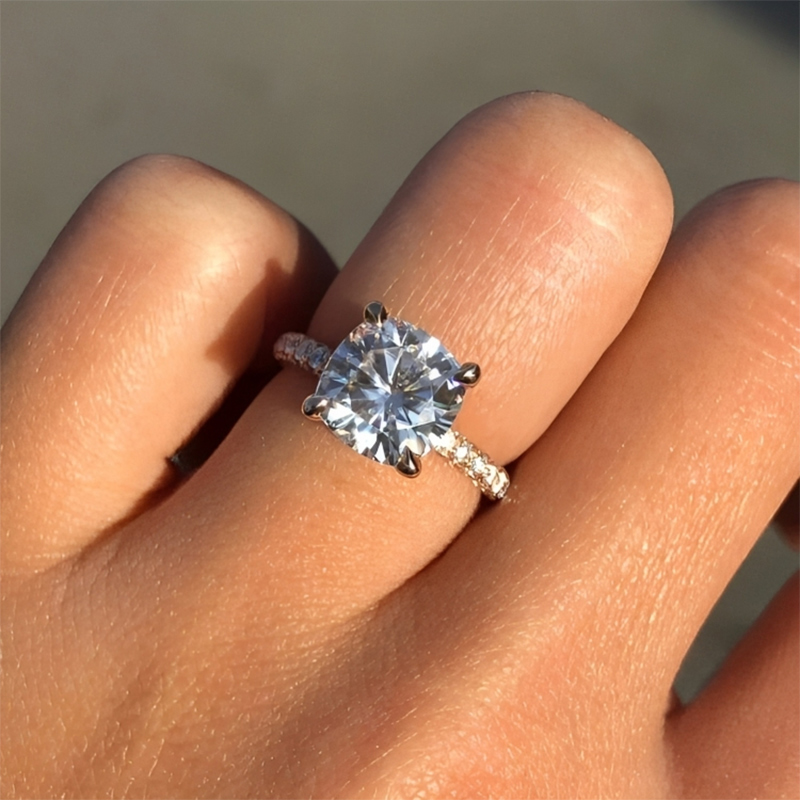 Twinkling Cushion Cut Under Halo Engagement Ring