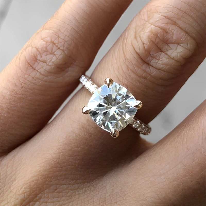 Twinkling Cushion Cut Under Halo Engagement Ring