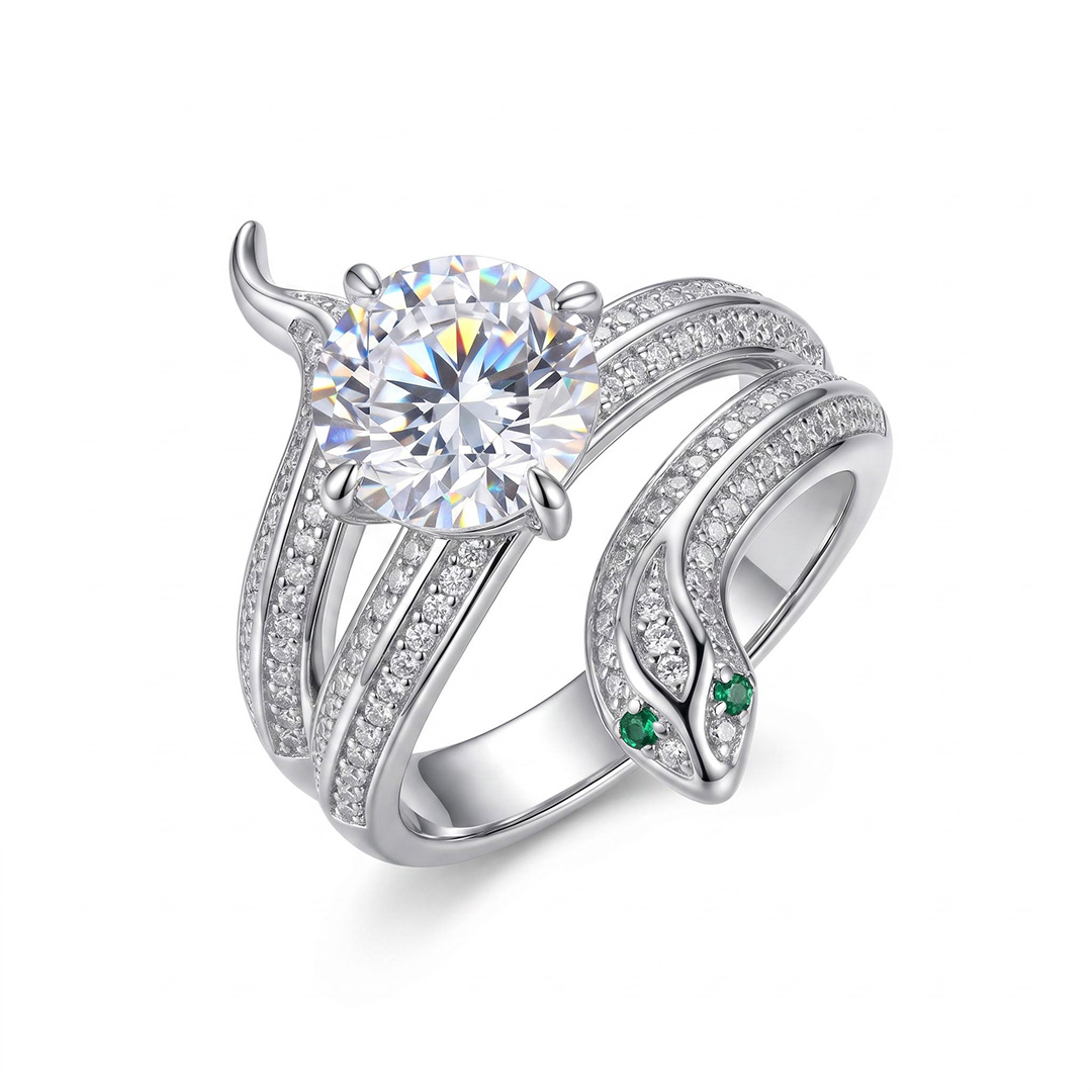 Whimsical Round Cut Snake Sterling Silver Ring