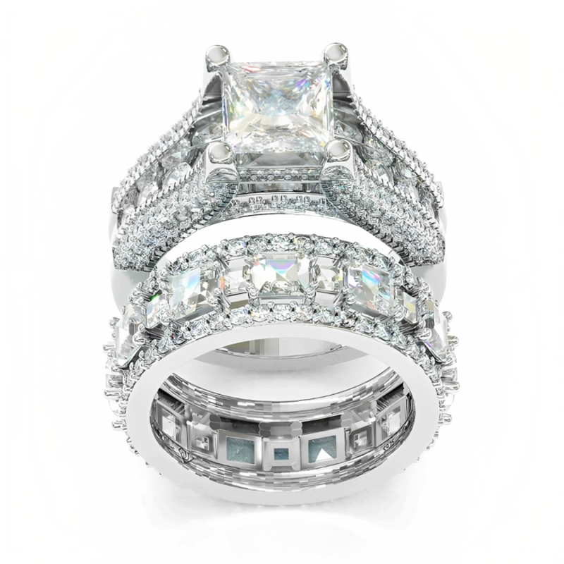 Classic Princess Cut Engagement Ring Set