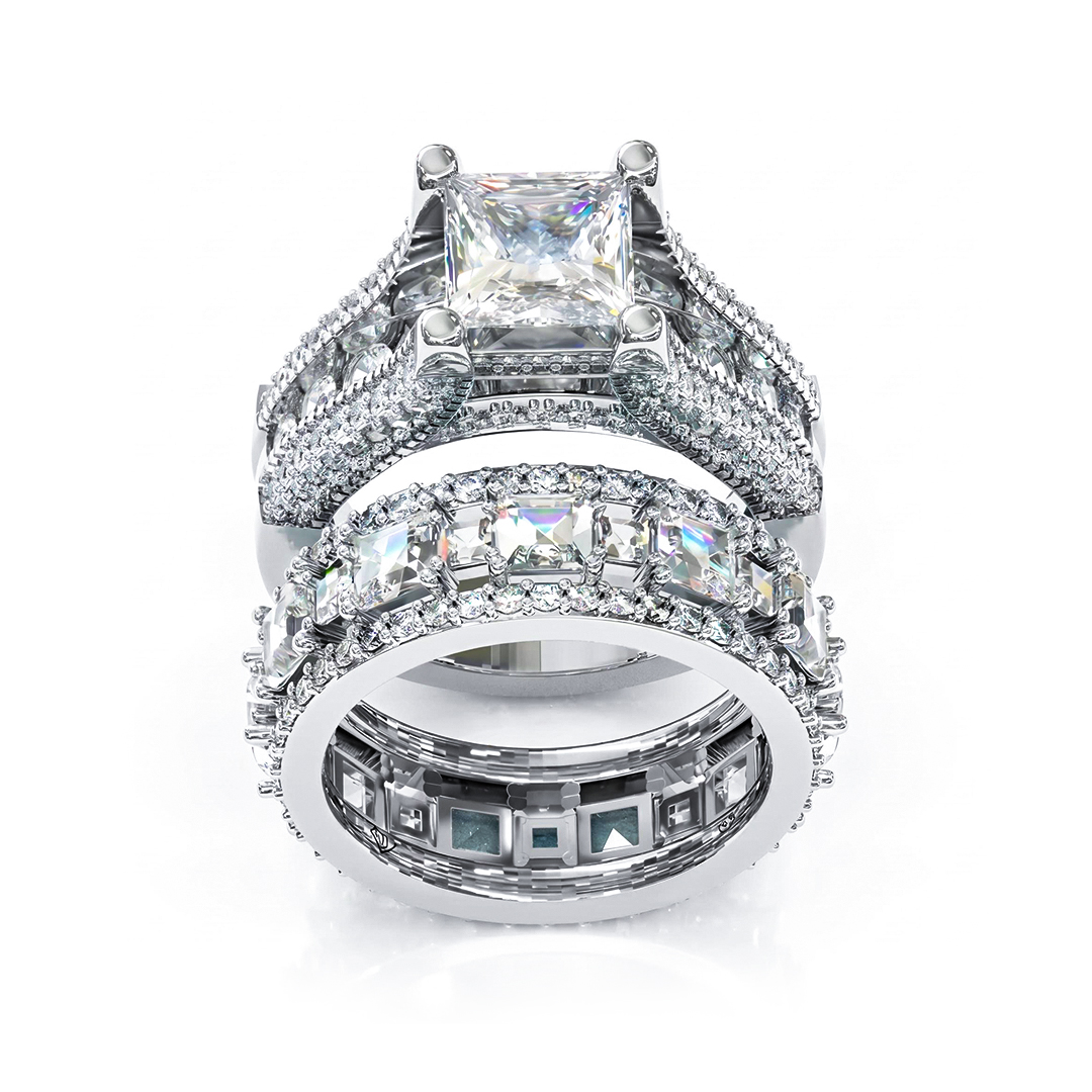 Classic Princess Cut Engagement Ring Set