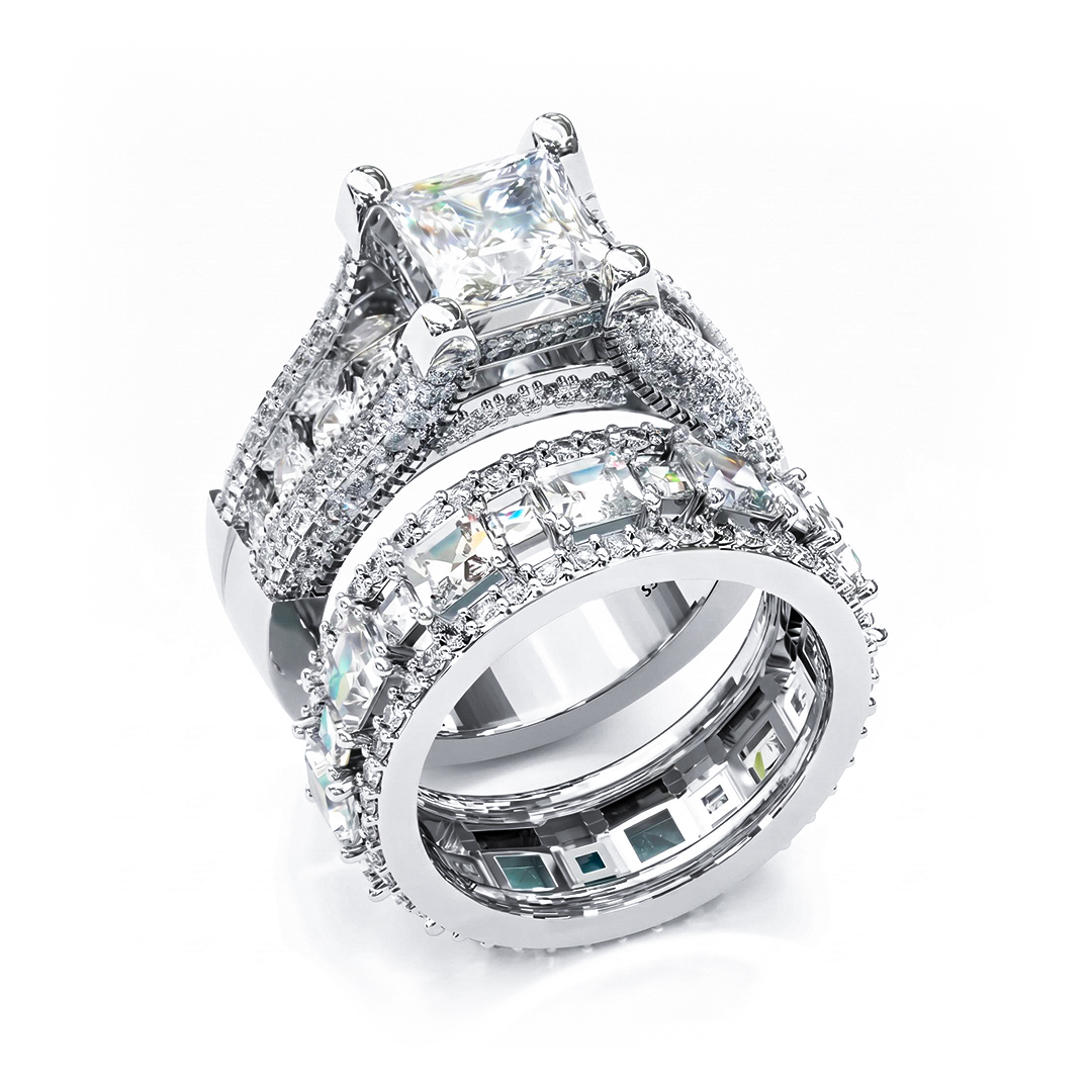Classic Princess Cut Engagement Ring Set