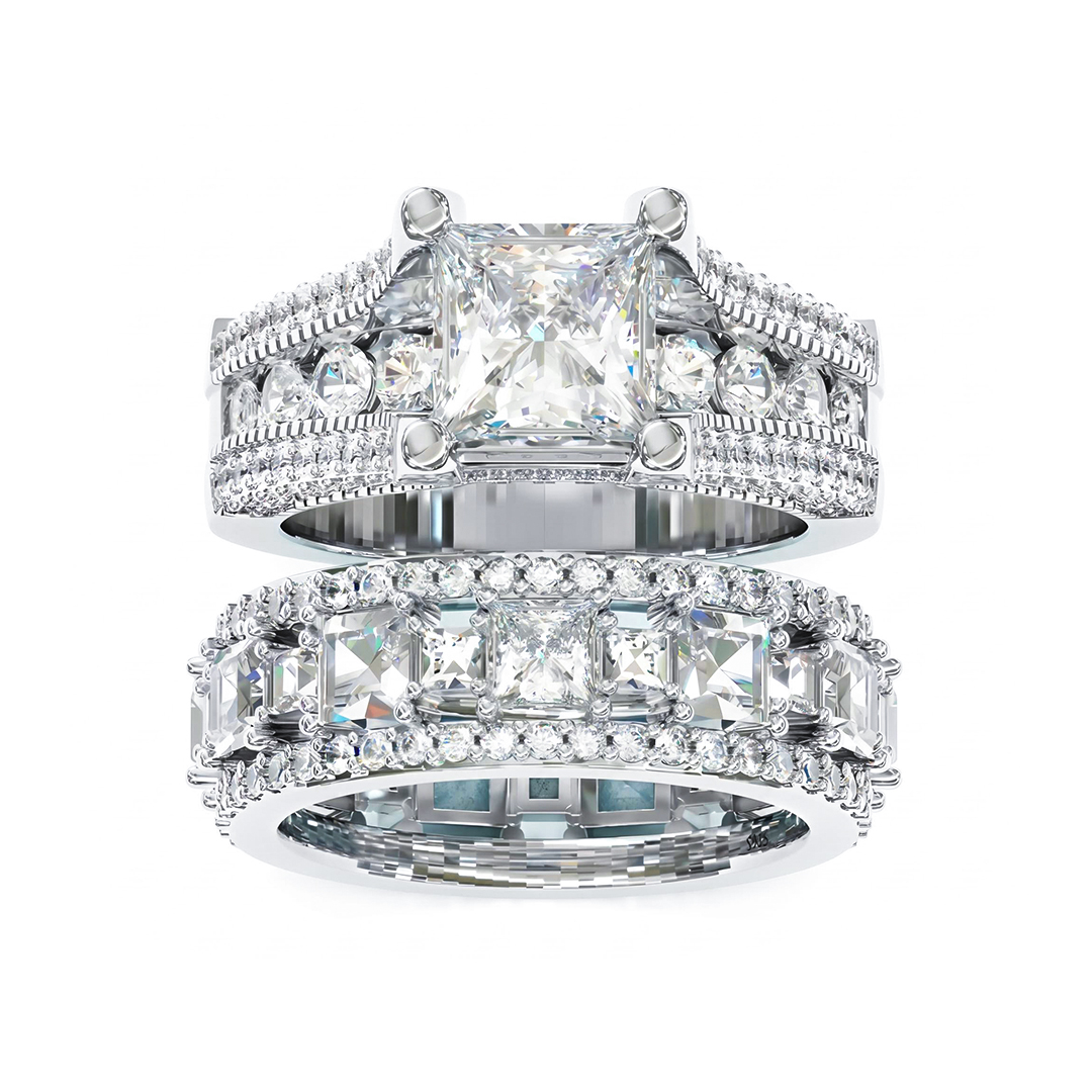 Classic Princess Cut Engagement Ring Set