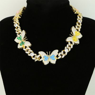 12mm Iced Colored Butterfly Cuban Chain