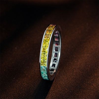 Eternity Rainbow Princess Cut Ring in 925 Sterling Silver