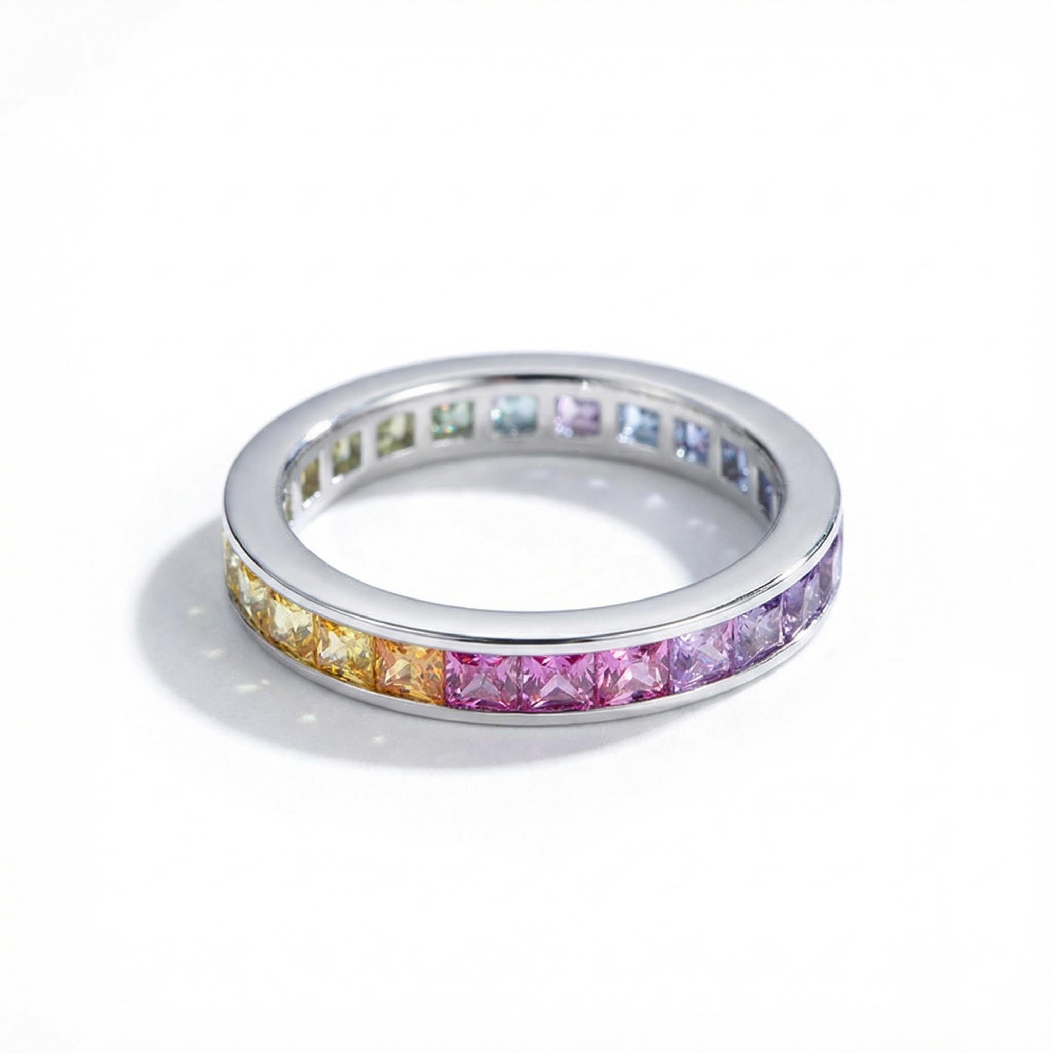 Eternity Rainbow Princess Cut Ring in 925 Sterling Silver
