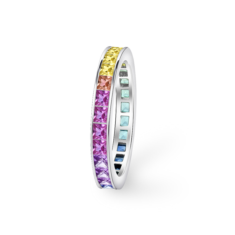 Eternity Rainbow Princess Cut Ring in 925 Sterling Silver
