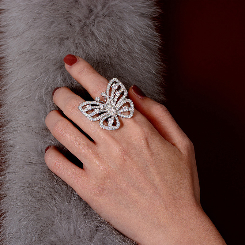 Iced Butterfly Round Cut Ring in 925 Sterling Silver