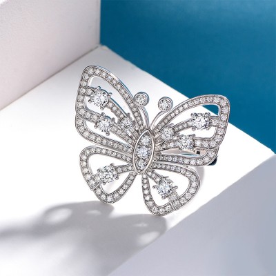 Iced Butterfly Round Cut Ring in 925 Sterling Silver