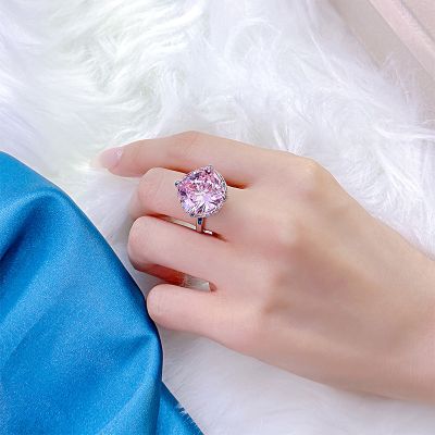 Brilliant Pink Cushion Cut Sterling Silver Engagement Ring