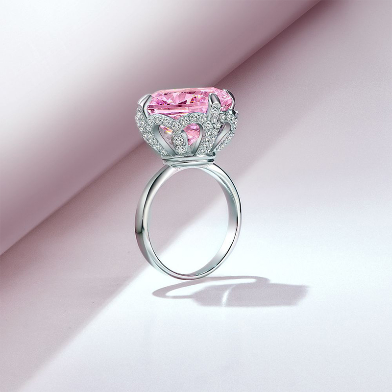 Brilliant Pink Cushion Cut Sterling Silver Engagement Ring