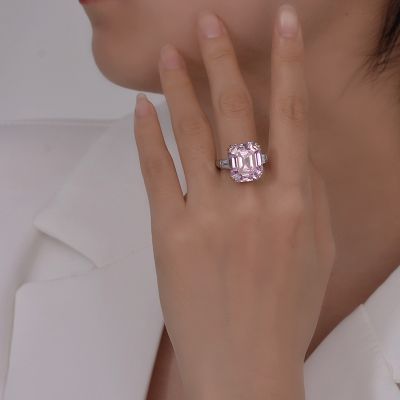 Elegant 15Ct Emerald Cut Sterling Silver Engagement Ring
