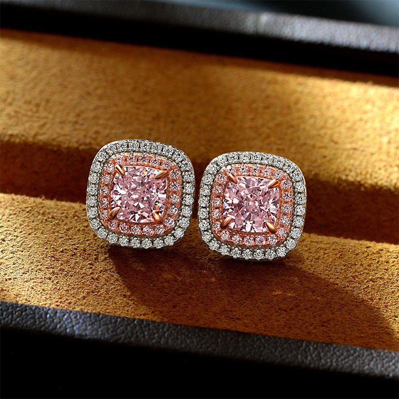 Chic Padparadscha Sapphires Cushion Cut Double Halo Earrings Chic Padparadscha Sapphires Cushion Cut Double Halo Earrings