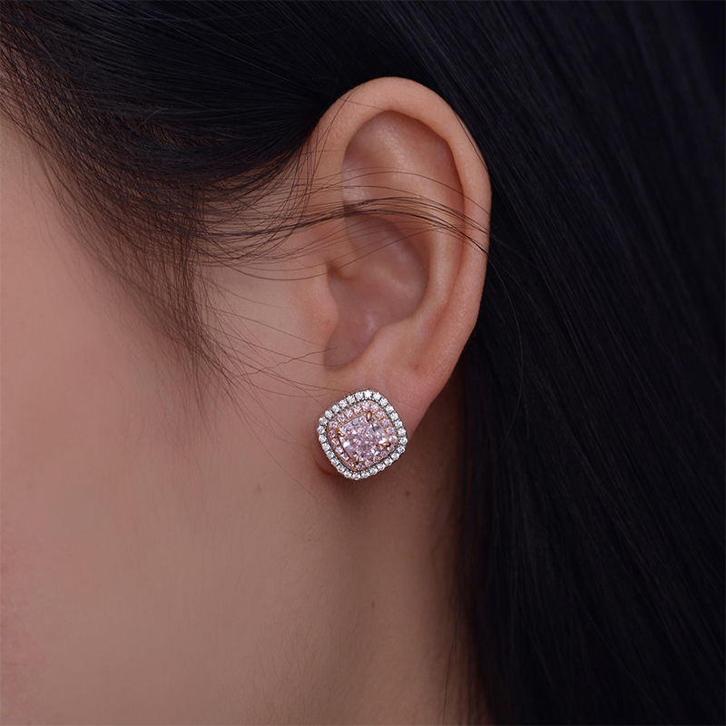 Chic Padparadscha Sapphires Cushion Cut Double Halo Earrings Chic Padparadscha Sapphires Cushion Cut Double Halo Earrings