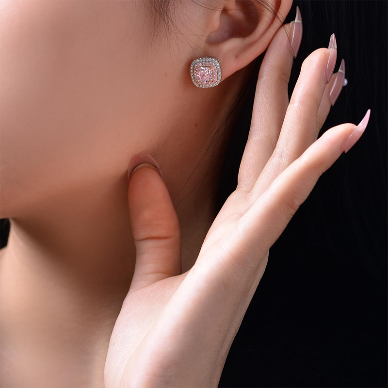 Chic Padparadscha Sapphires Cushion Cut Double Halo Earrings Chic Padparadscha Sapphires Cushion Cut Double Halo Earrings