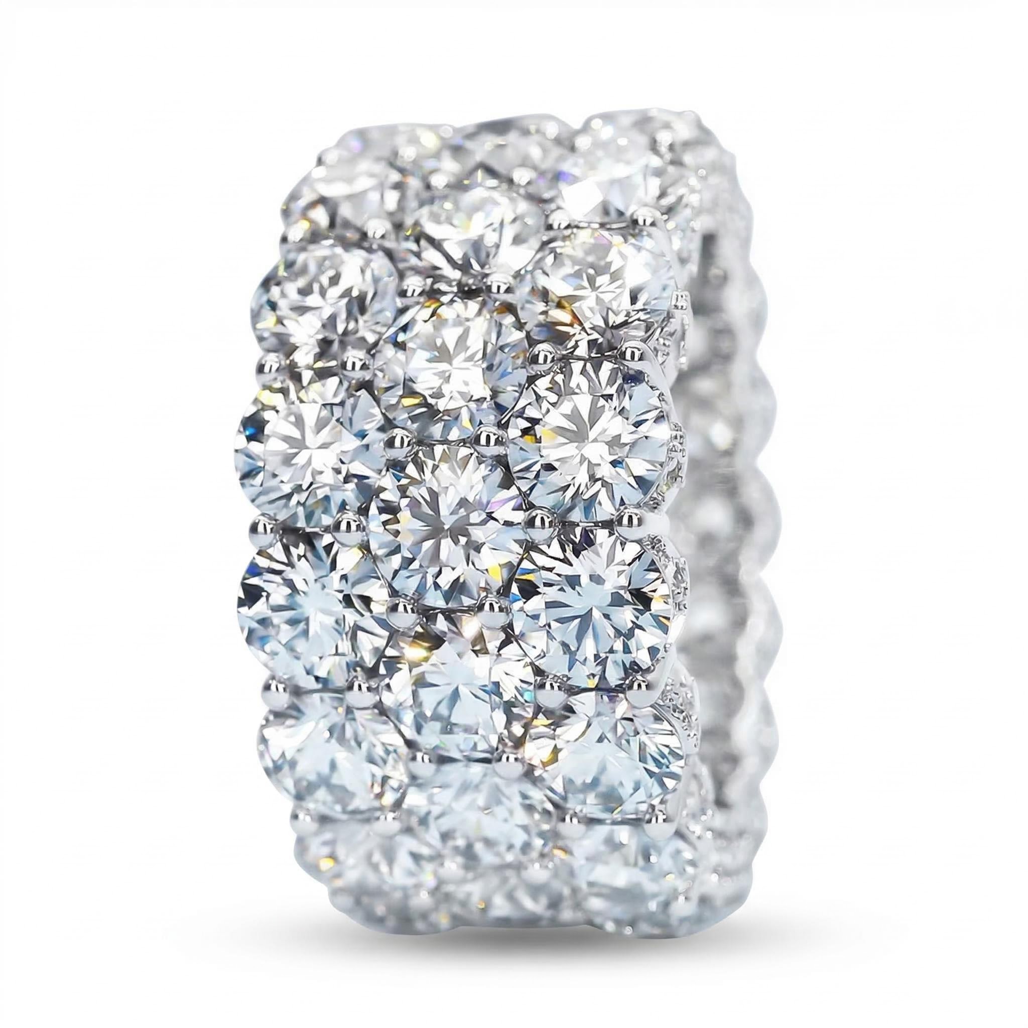 3-Row Paved Round Cut Sterling Silver Eternity Band