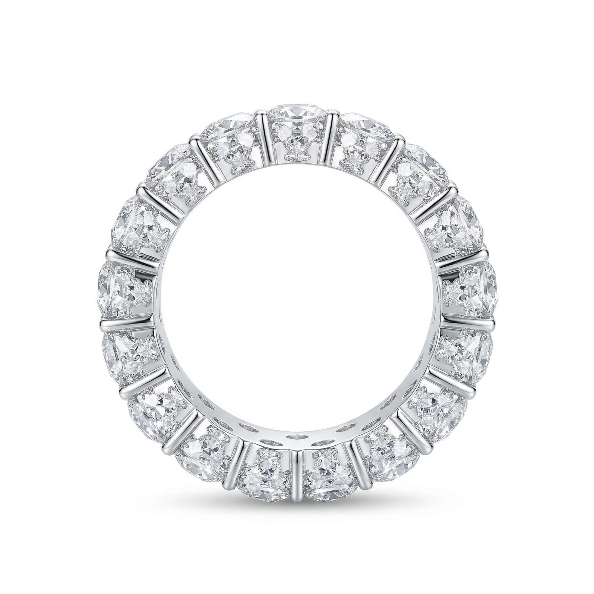 3-Row Paved Round Cut Sterling Silver Eternity Band