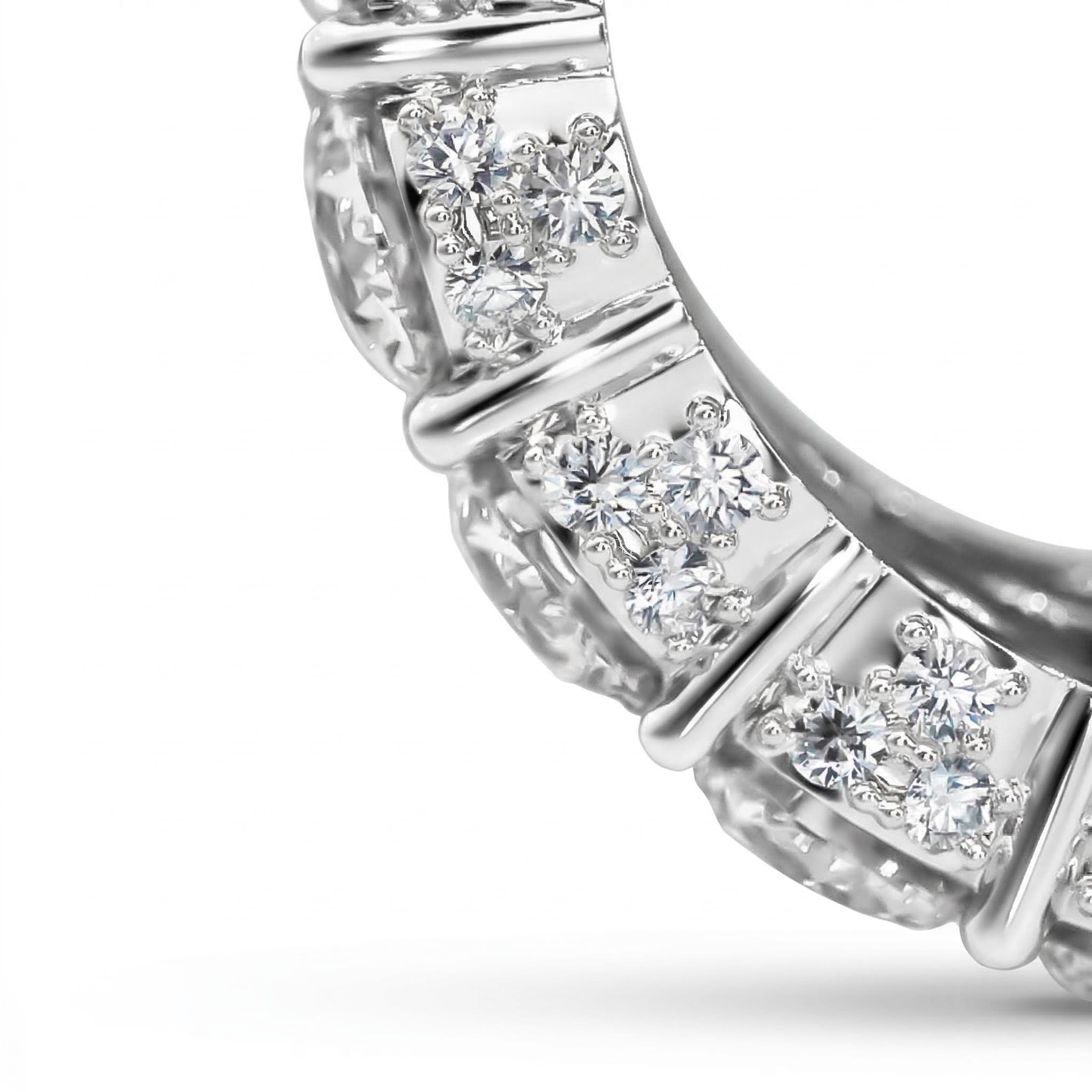 3-Row Paved Round Cut Sterling Silver Eternity Band