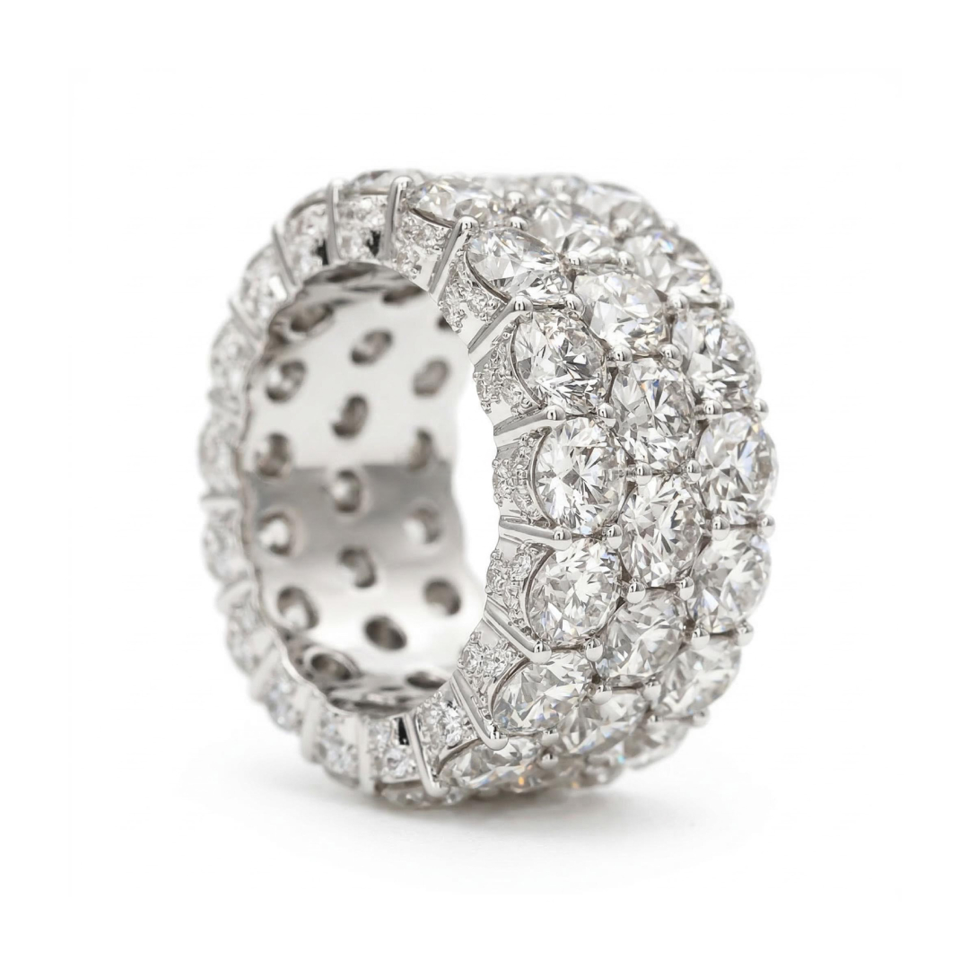 3-Row Paved Round Cut Sterling Silver Eternity Band