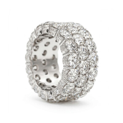 3-Row Paved Round Cut Sterling Silver Eternity Band