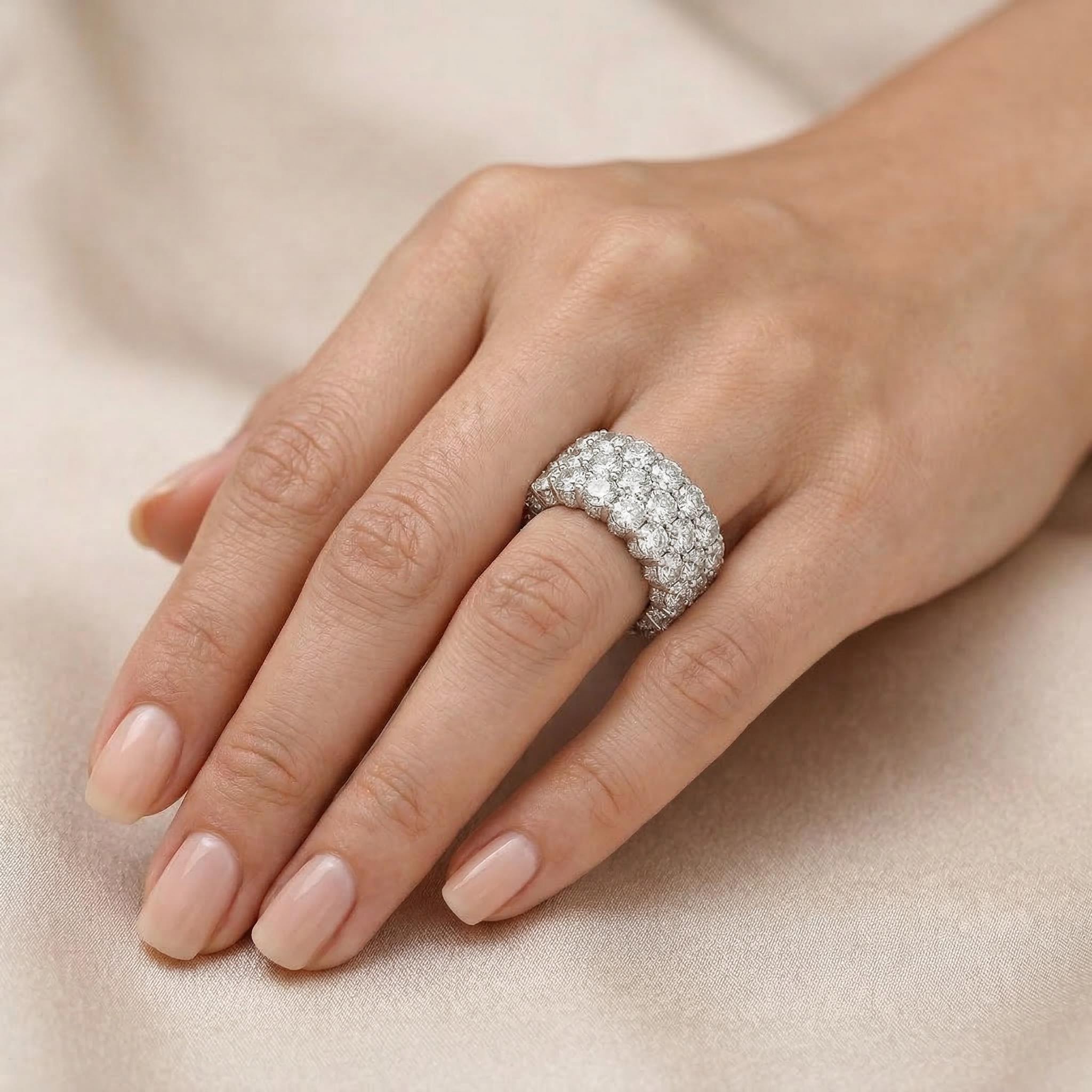 3-Row Paved Round Cut Sterling Silver Eternity Band