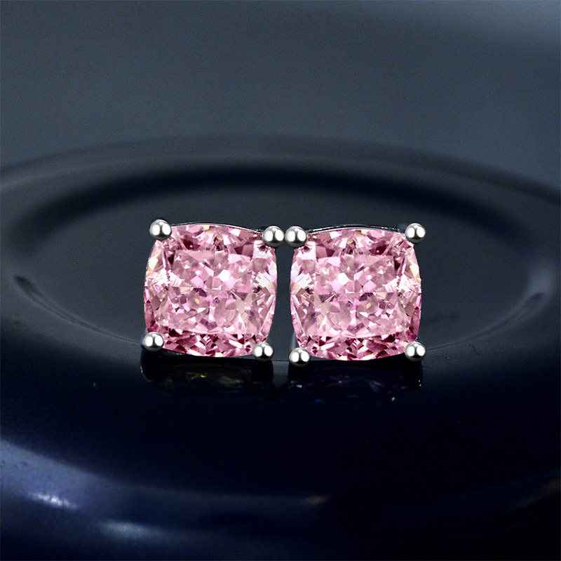 Enchanted Pink/Blue/ Cushion Cut Sterling Silver Stud Earring