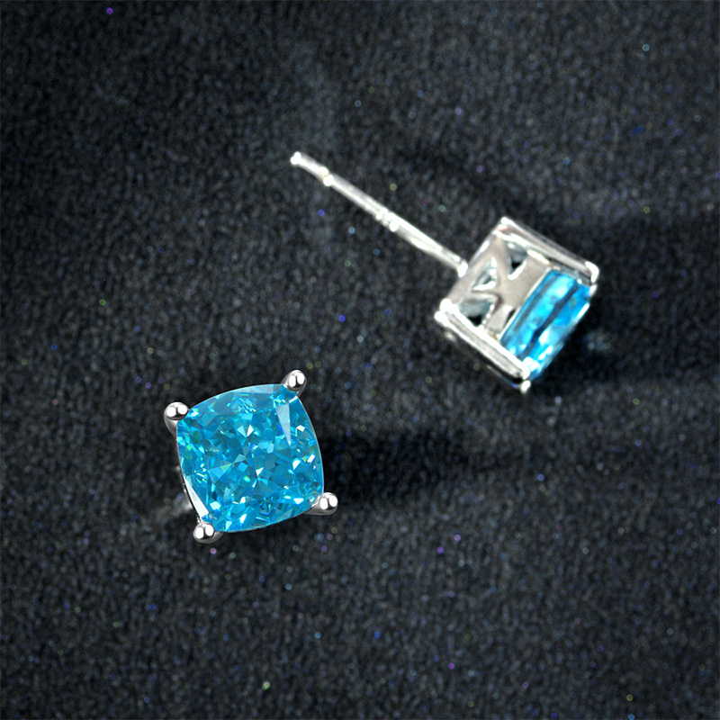 Enchanted Pink/Blue/ Cushion Cut Sterling Silver Stud Earring