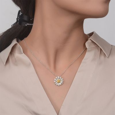  Dazzling Fancy Yellow Daisy Pendant Necklace in Sterling Silver