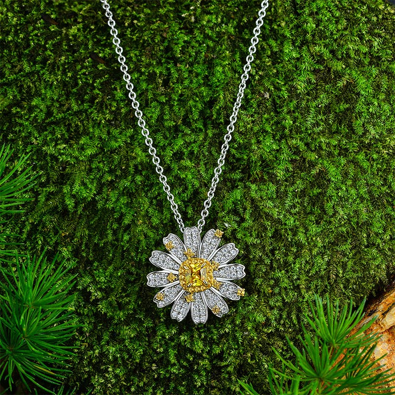  Dazzling Fancy Yellow Daisy Pendant Necklace in Sterling Silver