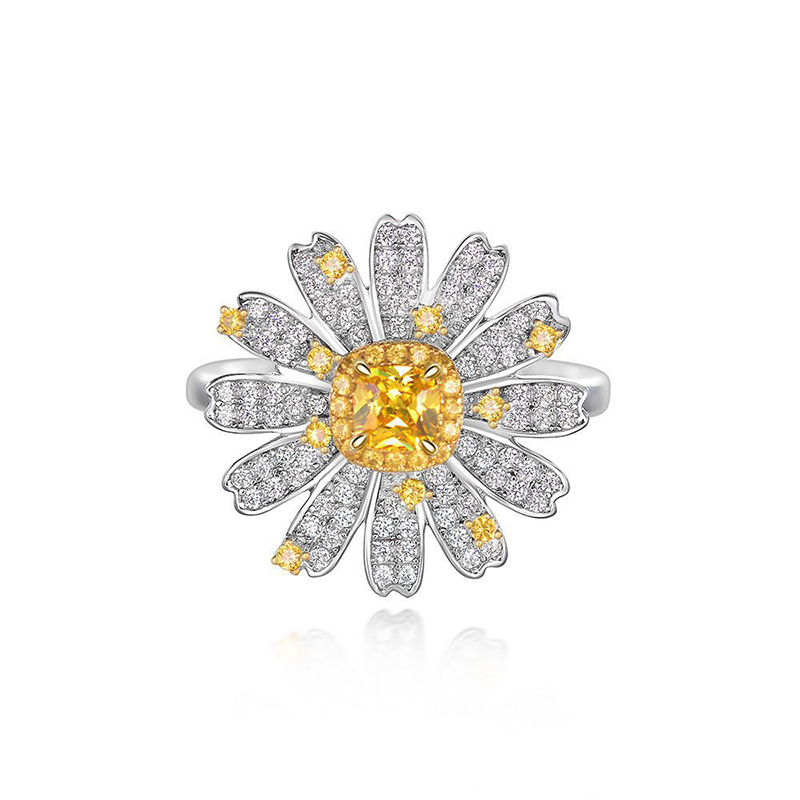 Dazzling Fancy Yellow Daisy Sterling Silver Ring Dazzling Fancy Yellow Daisy Sterling Silver Ring