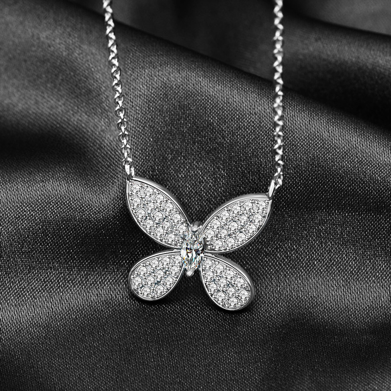 Delicate Butterfly Marquise Cut Necklace in Sterling Silver