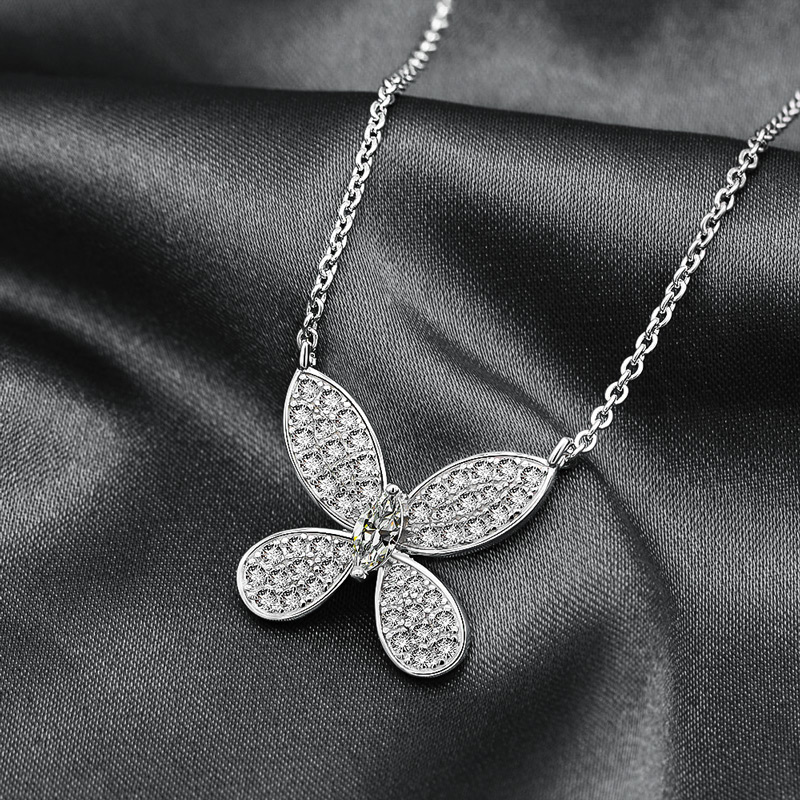 Delicate Butterfly Marquise Cut Necklace in Sterling Silver