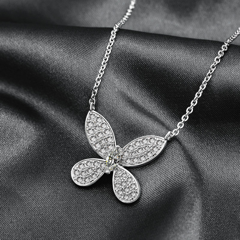 Delicate Butterfly Marquise Cut Necklace in Sterling Silver Delicate Butterfly Marquise Cut Necklace in Sterling Silver