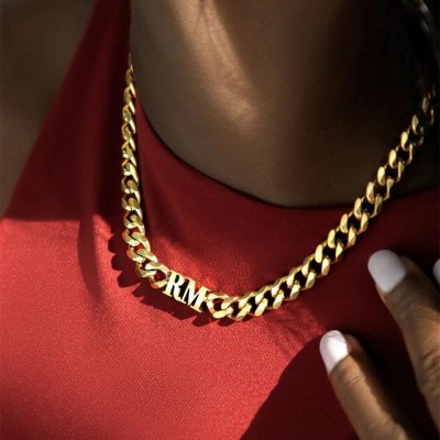 Custom Initial Letters Choker with 8mm Cuban Link Chain