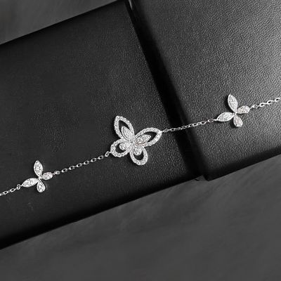 Exquisite Micro Pave Butterfly Sterling Silver Bracelet
