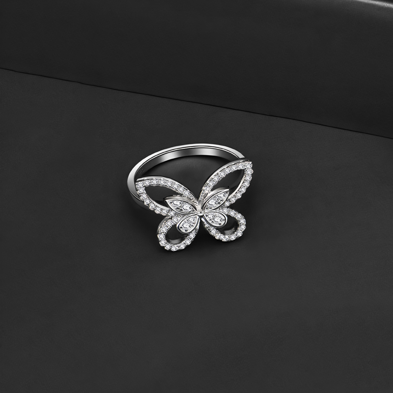 Exquisite Micro Pave Butterfly Sterling Silver Wedding Ring
