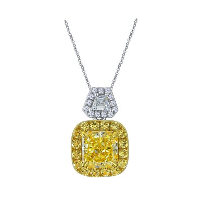  Fancy Yellow Radiant Cut & Round Cut Necklace in Sterling Silver