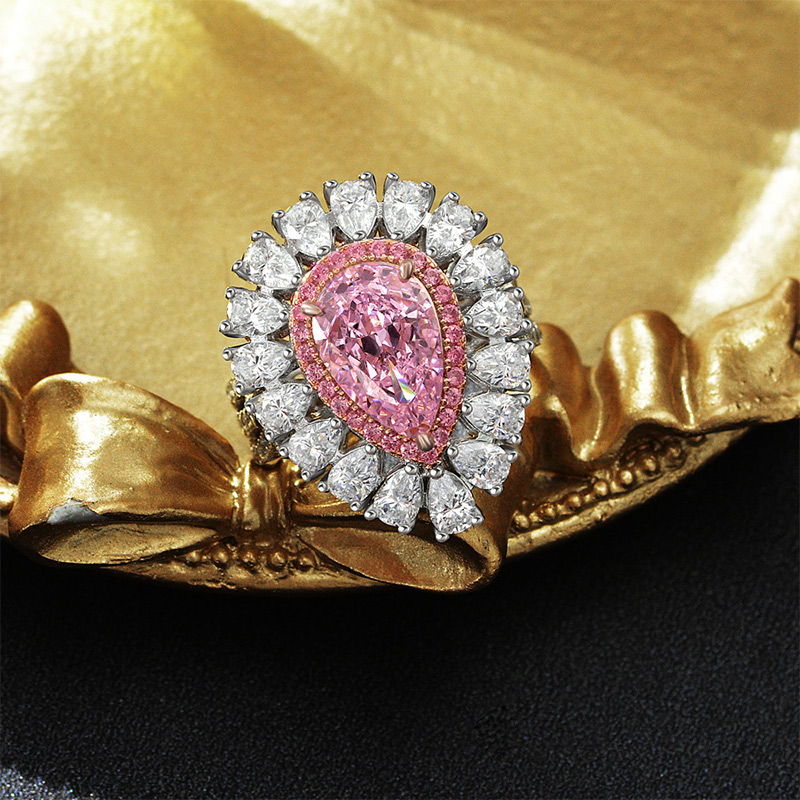 Luxury Fancy Yellow/Pink Pear Cut Halo Ring in Sterling Silver