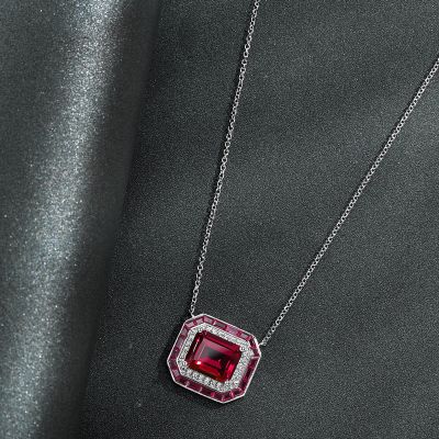 Opulent Ruby Emerald Cut Necklace