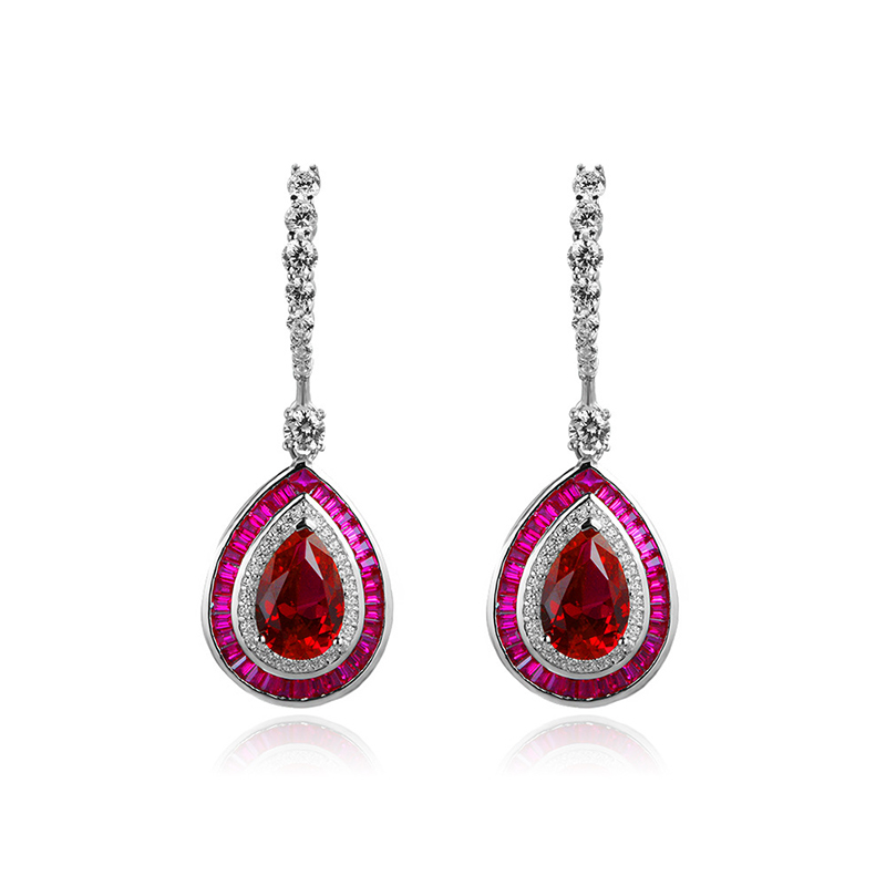 Dazzling Ruby Pear Cut Dangle Earring in Sterling Silver Dazzling Ruby Pear Cut Dangle Earring in Sterling Silver
