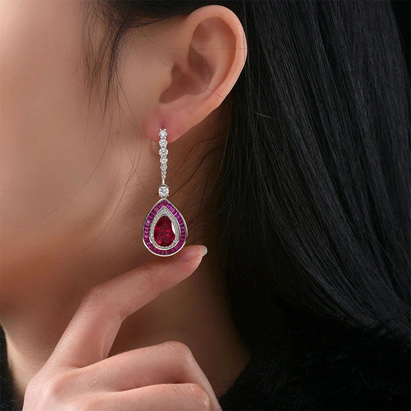 Dazzling Ruby Pear Cut Dangle Earring in Sterling Silver Dazzling Ruby Pear Cut Dangle Earring in Sterling Silver