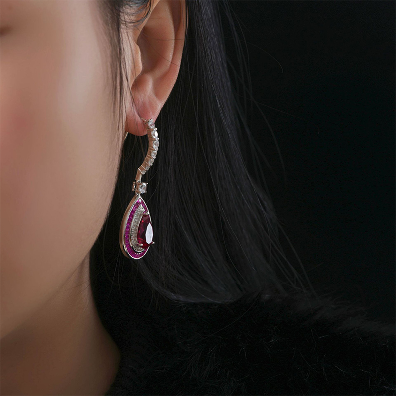 Dazzling Ruby Pear Cut Dangle Earring in Sterling Silver Dazzling Ruby Pear Cut Dangle Earring in Sterling Silver