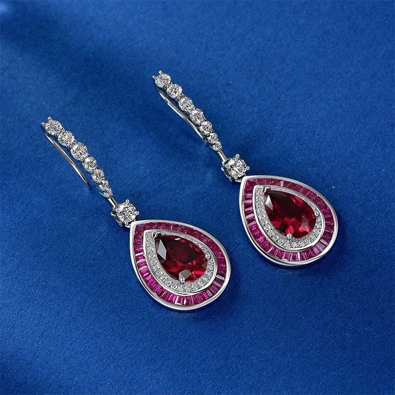 Dazzling Ruby Pear Cut Dangle Earring in Sterling Silver Dazzling Ruby Pear Cut Dangle Earring in Sterling Silver