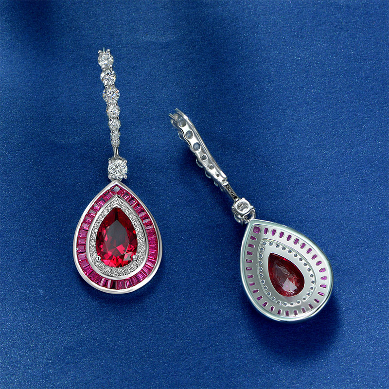 Dazzling Ruby Pear Cut Dangle Earring in Sterling Silver Dazzling Ruby Pear Cut Dangle Earring in Sterling Silver