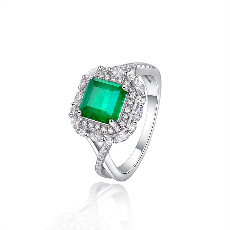  Luxury Emerald Halo Engagement Ring in Sterling Silver