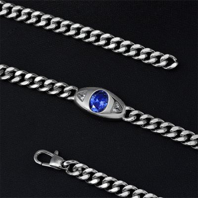 7mm Sapphire Oval Cut Evil Eye Cuban Link Chain in Sterling Silver