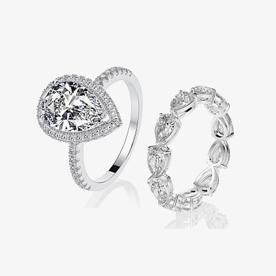 Dazzling Pear Cut Engagement Ring Set in Sterling Silver