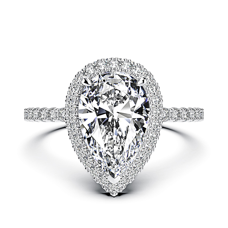 Dazzling Pear Cut Engagement Ring Set in Sterling Silver